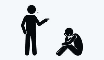 A silhouette depicting a person confronting another in a vulnerable position