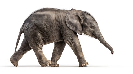 Obraz premium A baby elephant walking with slowly isolated on the white background 