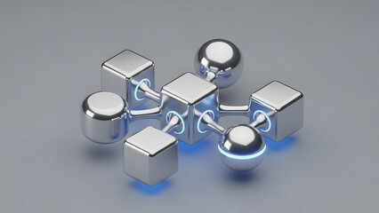 Connected metallic cubes and spheres.