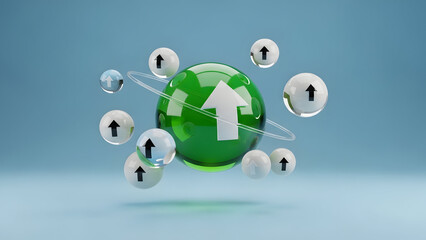 Green globe with people icons networking.