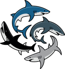 Cute cartoon shark vector illustration isolated on white background