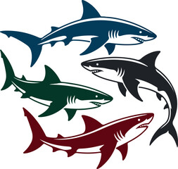 Naklejka premium Vector illustration of a shark swimming in the ocean underwater on a clean isolated background