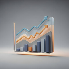 3D business graph with rising trends.