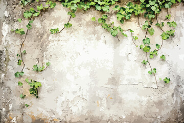 A weathered, textured wall displays a climbing ivy plant with lush green leaves, creating a natural and aged aesthetic for backgrounds and design projects.