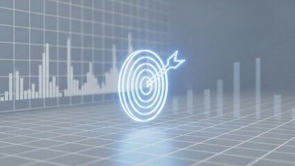 Digital Target Bullseye with Arrow on Financial Data Graph Background