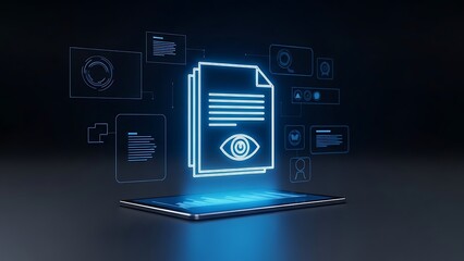 Digital Document with Eye Icon Representing Privacy Data Monitoring and Security