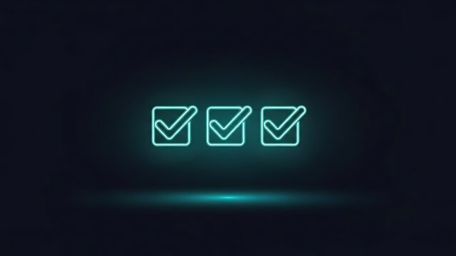 Triple Glowing Checkmark Boxes Icon Representing Task Completion and Success