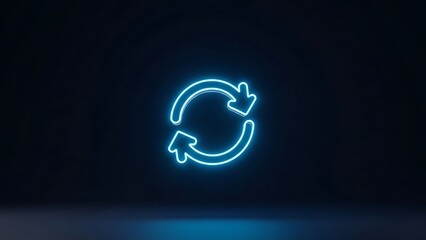 Neon Blue Recycle Icon Glowing on Dark Background for Sustainability Concept