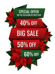 New year sale banner isolated on transparent background