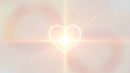 Glowing heart symbol with radiant light beam on soft pastel background