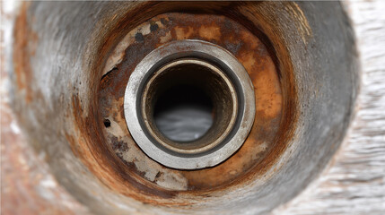 Rusty water inside pipe, corrosion damage, contaminated plumbing, deteriorated infrastructure, water quality issues, maintenance needed, with copy space