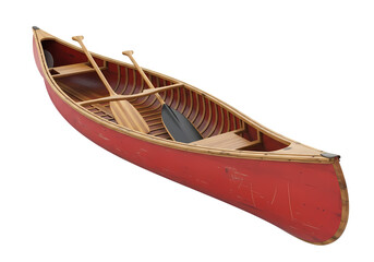 Vintage Red Canoe with Oars on Black Background