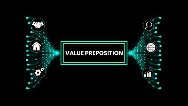 Value Proposition with business icons network concept animation isolated on black background