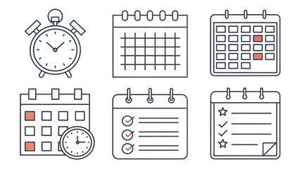 Set of modern calendar and clock icons for time management