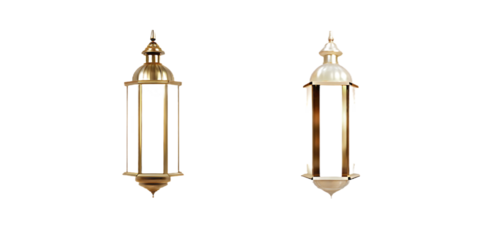 Two gold lanterns on white background isolated on a transparent background