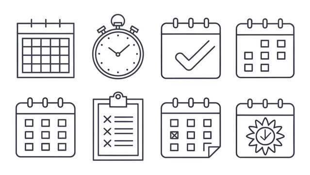 Minimalist icons for time management and organization tools - Powered by Adobe