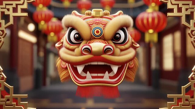 Luxury Chinese New Year 2026 animation featuring a majestic golden horse ornament inspired by Asian decorative art. Elegant red and gold background with festive ornaments, soft glowing lights,video 