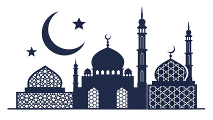 Islamic architecture silhouette with mosque and crescent moon © VectorAura