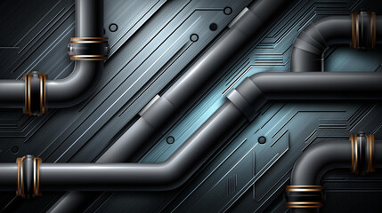 Abstract industrial background of intertwining black pipes, dark pattern, urban infrastructure, geometric design, manufacturing aesthetic, metallic texture, with copy space