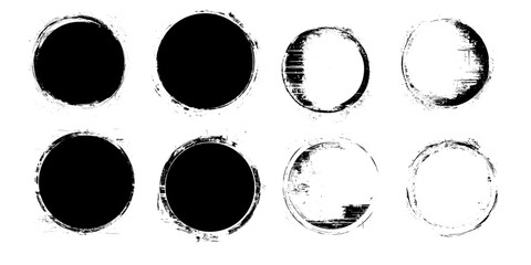 Grunge circles brush set. Black circle frames. Round line of black paint. Grunge round shapes. 