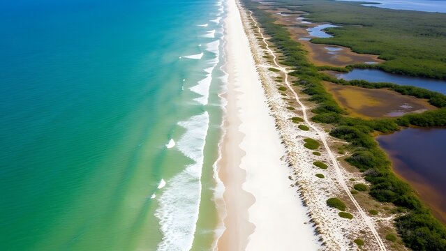 Aerial view of a serene coastal landscape - Powered by Adobe