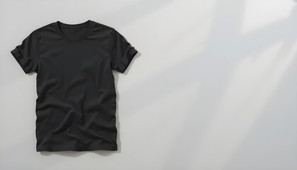 Black t-shirt on white background with shadows
