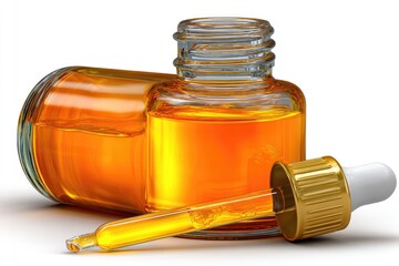 Liquid in dropper bottle & lying down bottle