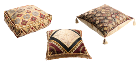 Vintage Moroccan Throw Pillows on white background isolated on a transparent background cushions