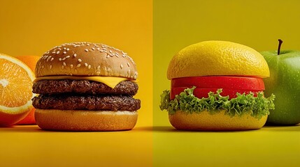 Comparison of unhealthy fast food versus healthy fresh produce