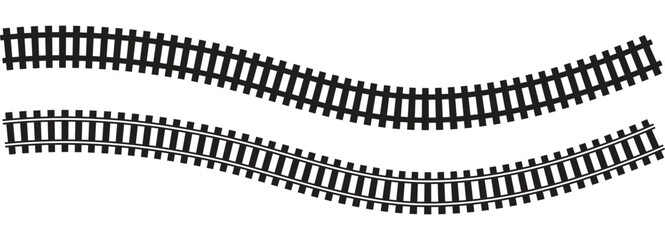 Curved railway tracks black silhouette train tracks. Railway tracks, isolated parts and details of rail road or transport vector illustration.  © SHAHIDA KHATUN