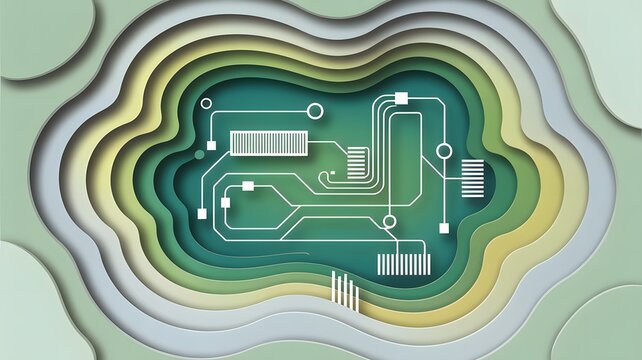 Abstract Paper Cutout Background with Green Technology Circuit Board