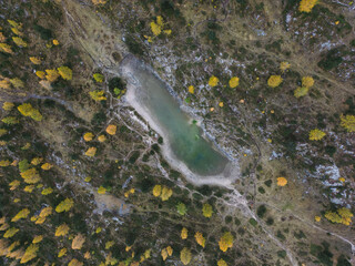 defaultMountain Lake - Lago di Limides Dolomites National Park Italy - Alpine landscape with mountains and lakes in autumn fall summer - panoramic aerial view