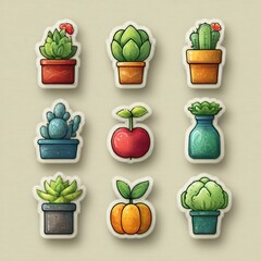 Cute plant and produce icon set