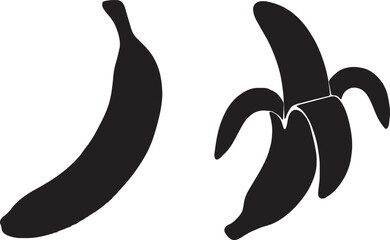 Minimalist Banana and Plant Illustration on Transparent Background