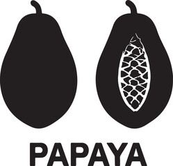 Papaya fruit icons with one cut open showing seeds