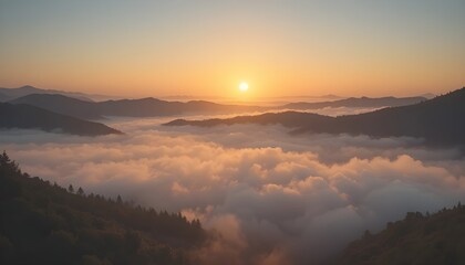 Obraz premium Sunrise over mountains with clouds and golden light