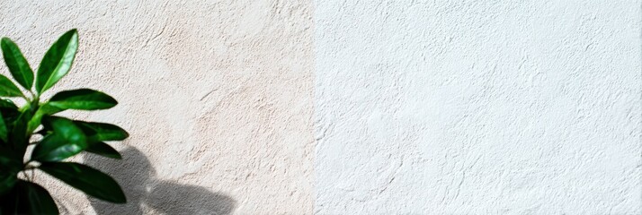 壁の一部と植物の影のある風景