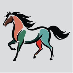 Obraz premium Modern Abstract Horse Vector Illustration in Bold Chinese Ancient Colors