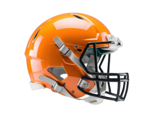 Shiny orange american football helmet with transparent background