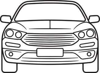 Car Front View Line Art, Coloring Book Page Vector Illustration