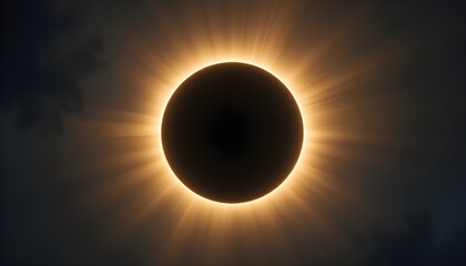 Solar eclipse with sun rays shining around the moon