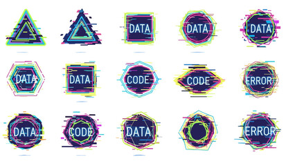 Naklejka premium Collection of digital data, code, error, and warning icons