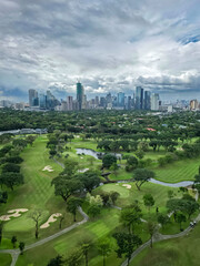 Aerial view of Manila skyline and golf course - Manila, Philippines