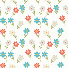 Colorful Ditsy Flower Repeating Pattern