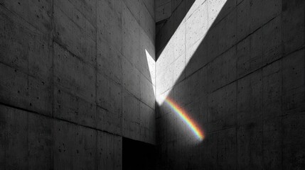 コンクリートの空間に現れた虹の光