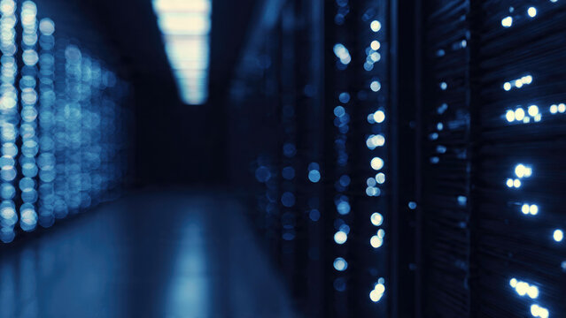 Data Center Servers in Dark Room - Powered by Adobe