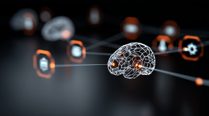 Generative artificial intelligence technology concept with digital icons for text creation, image generation, video production, voice synthesis, suitable for AI tools visualization