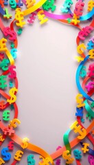 Abstract financial graphic with interwoven currency symbols forming a decorative border,  currency,  business