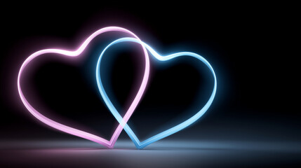 Couple neon love heart sign abstract motion graphic footage, romantic visualization, valentine theme, glowing design, with copy space