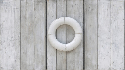 White Life Preserver on Wooden Wall